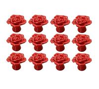 RSWZSFL 12 Pcs Dresser Knobs Ceramic Rose Flower Door Handle Cabinet Knobs Cupboard Drawer Pulls Handles Furniture Knob for Dresser Kitchen Cabinet (Red)