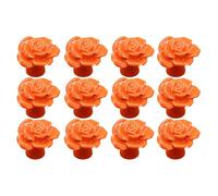 RSWZSFL 12 Pcs Dresser Knobs Ceramic Rose Flower Door Handle Cabinet Knobs Cupboard Drawer Pulls Handles Furniture Knob for Dresser Kitchen Cabinet (Orange)