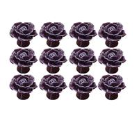 RSWZSFL 12 Pcs Dresser Knobs Ceramic Rose Flower Door Handle Cabinet Knobs Cupboard Drawer Pulls Handles Furniture Knob for Dresser Kitchen Cabinet (Purple)