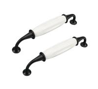 RSWZSFL 2 Pack Ceramic Handles European Style Vintage Drawer Handles Cabinet Door Handles Cupboard Handles Wardrobe Handles Furniture Handles Zinc Alloy Kitchen Door Knobs (Black+White,Pitch:128mm)