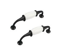 RSWZSFL 2 Pack Ceramic Handles European Style Vintage Drawer Handles Cabinet Door Handles Cupboard Handles Wardrobe Handles Furniture Handles Zinc Alloy Kitchen Door Knobs (Black+White,Pitch:96mm)