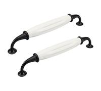 RSWZSFL 2 Pack Ceramic Handles European Style Vintage Drawer Handles Cabinet Door Handles Cupboard Handles Wardrobe Handles Furniture Handles Zinc Alloy Kitchen Door Knobs (Black+White,Pitch:160mm)