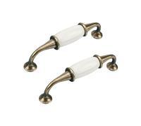 RSWZSFL 2 Pack Ceramic+Zinc Alloy European Style Vintage Drawer Handles (Bronze+White, Pitch:96mm)