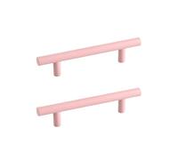 RSWZSFL 2 Pcs Kitchen Door Handles T Bar Handle Drawer Pulls Cupboard Handles Colorful Cabinet Pulls Wardrobe Handles for Children's Wardrobe Bedroom Furniture Hardware (Pink,Pitch:128mm)