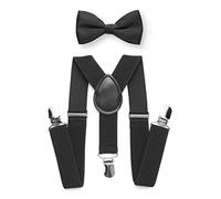 RSXING Kids Braces Bow Tie Set-Toddler Adjustable Suspenders Bowtie Elastic Band with Clip-on Y-Shape Suspender set Boys The Classic Bow Tie Braces for Wedding, Formal Events-Black