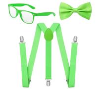 RSXING Suspenders Mens Braces 3 Set, Y Shape Adjustable Elastic Suspender with Strong Metal Clips Wide 2.5 cm Heavy Duty Trousers Brace - One Size Fits Men Business Wedding Formal Event (Light Green)