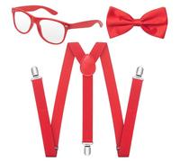 RSXING Suspenders Mens Braces 3 Set, Y Shape Adjustable Elastic Suspender with Strong Metal Clips Wide 2.5 cm Heavy Duty Trousers Brace - One Size Fits Men Business Wedding Formal Event (Red)