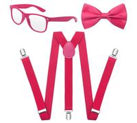 RSXING Suspenders Mens Braces 3 Set, Y Shape Adjustable Elastic Suspender with Strong Metal Clips Wide 2.5 cm Heavy Duty Trousers Brace - One Size Fits Men Business Wedding Formal Event (Rose Red)