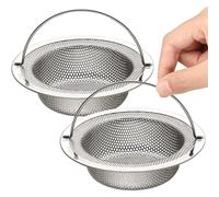 RSYHVG 2 Pack Kitchen Sink Strainer, Stainless Steel Large Sink Sieve with Lift-up Handle, Dia 7.5cm Anti Clogging Drain Strainer Sink Food Catcher Basket, Outer Rim 11cm