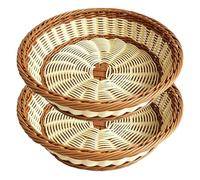 RT&BS 2 Pack Round Wicker Bread Basket, Round Wicker Fruit Basket, Rattan Vegetable Baskets, Reusable Handwoven Storage Baskets for Bread, Fruits, Vegetables, Eggs, Snacks, Candy (Bicolor, M)