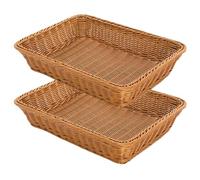 RT&BS 2Pcs Large Wicker Bread Basket Rectangular, Wicker Fruit Basket, Display Baskets for Vegetable, Imitation Rattan Tray, Handwoven Storage Baskets for Bread, Vegetables, Fruits... (Brown, L)