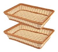 RT&BS 2Pcs Large Wicker Bread Basket Rectangular, Wicker Fruit Basket, Display Baskets for Vegetable, Imitation Rattan Tray, Handwoven Storage Baskets for Bread, Vegetables, Fruits... (Bicolor, L)