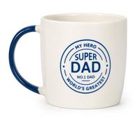 RT ESSENTIALS Dad Mug, Super Dad Coffee Mug, Birthday Present for Dad from Daughter Son, Ceramic Coffee Cup for Tea, Coffee & Hot Chocolate, White Mug with Blue Handle, 275ml