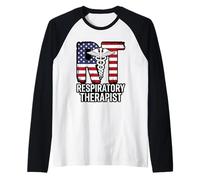 RT Patriotic Medical Symbol Respiratory Therapist USA Raglan Baseball Tee