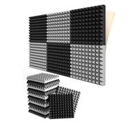 Rtauhife 12 Pack Self-Adhesive Sound Proof Foam Panels 2x12x12 Inch Pyramid Design Acoustic Foam,for Home Studio,Black + Gray