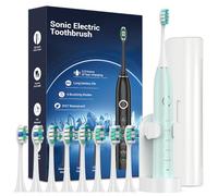Rtauys S5 Sonic Electric Toothbrush for Adults with 8 Brush Heads, IPX7 Travel Electric Toothbrush with Travel Case, 2.5 Hours Charge for 120 Days, 5 Modes with 2 Minutes Built in Smart Timer Green