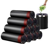 RTBQJ-AT Drawstring Black Bin Bags | 150-Count (10 Rolls x 15) | 10-15L Unscented Bin Liners with Easy Tie Handles for Home, Kitchen & Bathroom Pedal Bins | 45x50cm