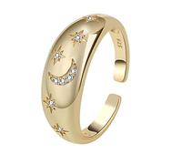 RTcald Moon Star Ring,Croissant Dome Ring Chunky Band Stacking Moon Star Statement Rings,S925 Sterling Silver Cubic Zirconia Inlayed Moon Star Ring for Women Girls Jewelry Gifts (Gold)