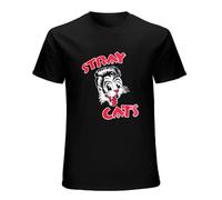 RTCJRT Stray Cats Rockabilly Band Graphic Tee for Men Short-Sleeve T-Shirts Black