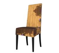 RTCVXZDSA Flowers On The Wooden Fence Dining Chair Protector â€“ Stretchable All-Over Print Design, Fits Most Armless Chairs (Back Height 18-22")