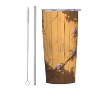 RTCVXZDSA Flowers On The Wooden Fence Stainless Steel Straw Mug â€“ Durable Car Travel Mug, Fully Printed, Reusable, Eco-Friendly, Suitable for Coffee and Tea Drinks, Office, Car, and Outdoor Use