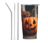RTCVXZDSA Pumpkin Head Stainless Steel Straw Mug â€“ Durable Car Travel Mug, Fully Printed, Reusable, Eco-Friendly, Suitable for Coffee and Tea Drinks, Office, Car, and Outdoor Use