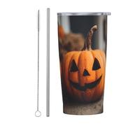 RTCVXZDSA Pumpkin Head Stainless Steel Straw Mug - Durable Car Travel Mug, Fully Printed, Reusable, Eco-Friendly, Suitable for Coffee and Tea Drinks, Office, Car, and Outdoor Use