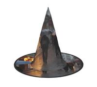 RTCVXZDSA Rainy Street Scenes Halloween Hat - Full Print Design, Comfortable Oxford Cloth, Foldable And Lightweight For Parties And Role Play