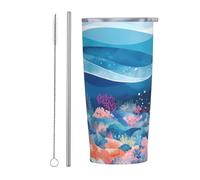 RTCVXZDSA The Underwater World Stainless Steel Straw Mug â€“ Durable Car Travel Mug, Fully Printed, Reusable, Eco-Friendly, Suitable for Coffee and Tea Drinks, Office, Car, and Outdoor Use
