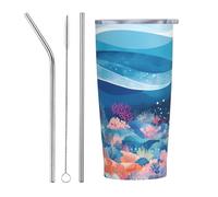 RTCVXZDSA The Underwater World Stainless Steel Straw Mug â€“ Durable Car Travel Mug, Fully Printed, Reusable, Eco-Friendly, Suitable for Coffee and Tea Drinks, Office, Car, and Outdoor Use