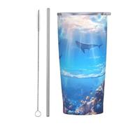 RTCVXZDSA The Underwater World Stainless Steel Straw Mug - Durable Car Travel Mug, Fully Printed, Reusable, Eco-Friendly, Suitable for Coffee and Tea Drinks, Office, Car, and Outdoor Use