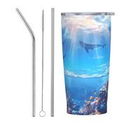 RTCVXZDSA The Underwater World Stainless Steel Straw Mug - Durable Car Travel Mug, Fully Printed, Reusable, Eco-Friendly, Suitable for Coffee and Tea Drinks, Office, Car, and Outdoor Use