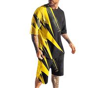 rtdgcv Suit 98 Quick Drying 3D Short Sleeve Suit Shorts for Men Beach Tropical HawaiianSS Body Sports Shorts Suit Sports Suit Academy Men, yellow, XXL