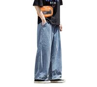rtdgcv Trousers Stretch Men's Fashion Casual Plus Size Loose Elastic Waist Jeans Street Wide Leg Trousers Jeans Men, blue, XXL