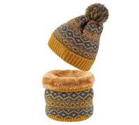 rtdgcv Women's Round Scarf Set, Women's Winter Set, Windproof Neck Warmer Hat and Gloves, Knitted with Neck Warmer and Snowflake Hat Set, Hat with Scarf Women, yellow, One size