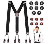 RTDHO Button Braces for Men Trousers, Black Y-Back Mens Suspenders 3.5cm Wide Heavy Duty Men's Trouser Braces Adjustable Elastic Suspenders with 14Pcs Buttons for Party Business Wedding Casual