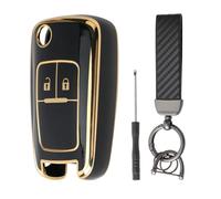 RTDHO Car Key Cover Case for Vauxhall, 2 Buttons TPU Car Key Cover with Keychain and Screwdriver for Vauxhall Astra Insignia Zafira Adam Corsa Mokka Protection Shell Black
