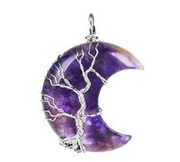 RTDHO Crystal Moon Necklace Pendant for Women, Natural Amethyst Healing Crystal Charms, Tree of Life Wire Wrapped Crescent Moon Gemstone Pendants Jewellery Gift for Women Birthday Christmas