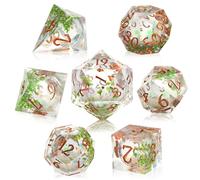 RTDHO Liquid Core DND Dice Set 7Pcs Sharp Edge Polyhedral Resin D&D Dice | for Dungeons and Dragons RPG MTG Table Games,Role Playing Dice Set D20,D12, D10, D%, D8, D6, D4 (Green Leaf Liquid Quicksand)