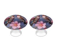 RTFGHJS 2 Pack Humming Birds with Pink Cabinet Knobs Round Drawer Pulls Stainless Steel Dresser Knob Cupboard Metal Door Handles Hardware for Drawers Kitchen Bathroom Cabinets
