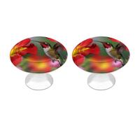 RTFGHJS 2 Pack Hummingbirds Red Flower Hibiscus Cabinet Knobs Round Drawer Pulls Stainless Steel Dresser Knob Cupboard Metal Door Handles Hardware for Drawers Kitchen Bathroom Cabinets