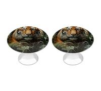 RTFGHJS 2 Pack Jungle Tiger Cabinet Knobs Round Drawer Pulls Stainless Steel Dresser Knob Cupboard Metal Door Handles Hardware for Drawers Kitchen Bathroom Cabinets