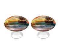 RTFGHJS 2 Pack Pirate Ship in The Sunset Cabinet Knobs Round Drawer Pulls Stainless Steel Dresser Knob Cupboard Metal Door Handles Hardware for Drawers Kitchen Bathroom Cabinets