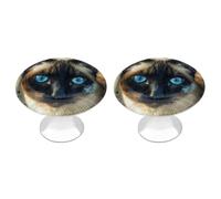 RTFGHJS 2 Pack Siamese Cat Art Cabinet Knobs Round Drawer Pulls Stainless Steel Dresser Knob Cupboard Metal Door Handles Hardware for Drawers Kitchen Bathroom Cabinets