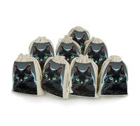 RTFGHJS 8 Pieces Drawstring Bags Black Cat Green Eyes Burlap Pouch Bag Linen Gift Pocket Jewelry Pouch for DIY Craft Party