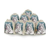 RTFGHJS 8 Pieces Drawstring Bags Cute White Tiger Burlap Pouch Bag Linen Gift Pocket Jewelry Pouch for DIY Craft Party