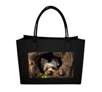 RTFGHJS A Little Yorkshire Terrier Tote Bags Reusable Shopping Bag Grocery Bag Felt Handbags Storage Bags Black