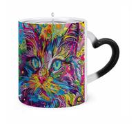 RTFGHJS A Psychedelic Cat Color Changing Mug Heat Activated Coffee Mug Funny Ceramic Magic Mugs Personalized Novelty Heat Sublimation Cups for Men Women Gifts 11 Oz