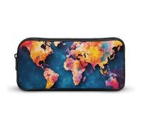 RTFGHJS Abstract World Map Pencil Case, Large Capacity Zipper Pencil Pouch Portable Office Stationery Makeup Bag, Desk Organizer for Stationery, Travel Toiletry, Makeup, Supplies