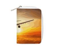 RTFGHJS Aircraft Plane at Sunset Credit Card Holder Wallet PU Leather Card Case Cards Protector Front Pocket Wallets